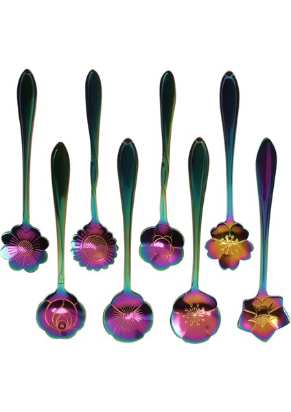 8 Çiçek Kaşık Seti, 410 Paslanmaz Çelik Yeniden Kullanılabilir Çay Kaşığı, Karıştırma Kaşığı, Kahve Kaşığı Çay Sofra Takımı (Uzunluk: 4,9 Inç, Gökkuşağı) (Yurt Dışından) indirimleri