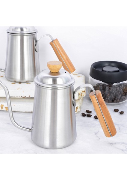650ML Kalınlaşmış Paslanmaz Çelik Deve Boynu Bacalı Ahşap Saplı Kahve Su Isıtıcısı Ev Kamp Çaydanlık (Yurt Dışından) fırsatları