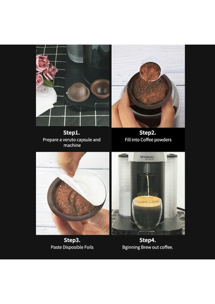Yeniden Kullanılabilir Kahve Kapsülü Pod Nespresso Vertuoline Gca1 ve Delonghi ENV135 Doldurulabilir Filtreler Dozaj + 100 Adet Folyo Kapaklar (Yurt Dışından) indirimleri