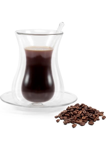 Kahve Fincan Seti ile Tabak ve Cam Kaşık Isı Koruma Çift Cam Şeffaf Siyah Çay Bardağı Ev Çay Bardağı (Yurt Dışından) modelleri