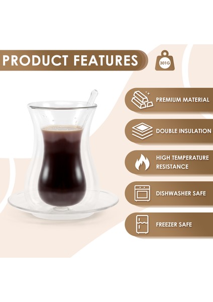 Kahve Fincan Seti ile Tabak ve Cam Kaşık Isı Koruma Çift Cam Şeffaf Siyah Çay Bardağı Ev Çay Bardağı (Yurt Dışından) fırsatları