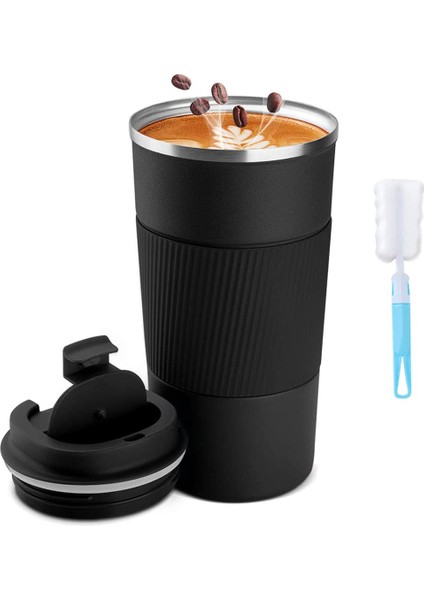Termo Kupa Kahve Kupa To Go, Paslanmaz Çelik Sızdırmaz Kupa, Kahve Temizleme Fırçalı Seyahat Kupa (Siyah) (Yurt Dışından)