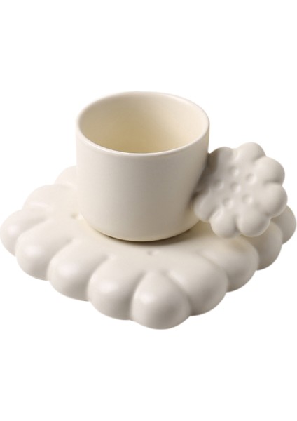 Yaratıcı Sevimli Bisküvi Seramik Kahve Fincanı Seti Bisküvi Şeklinde Tepsi Çay Latte Süt Kupa Plaka Doğum Günü Hediyesi (Beyaz) (Yurt Dışından)