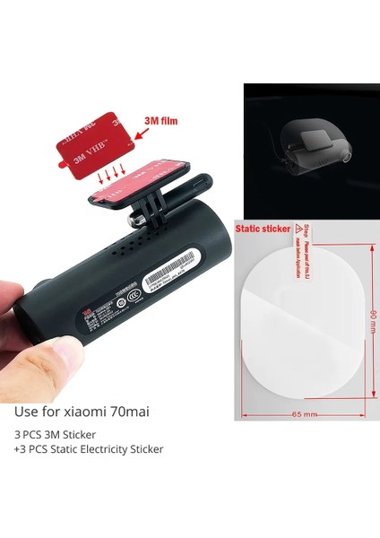 70MAI 1s M300 70MAOLDER Için Elektrostatik Etiket Dash Cam Isıya Dayanıklı Yapıştırıcı Için, 70MAI Pro Araba Dvr Için Uygun 3 Adet (Yurt Dışından)