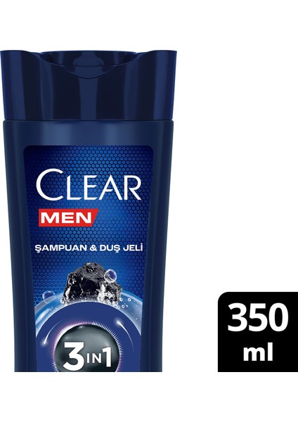 Men 3 in 1 Şampuan & Duş Jeli Arındırıcı Kömür Saç Yüz Vücut İçin 350 ml