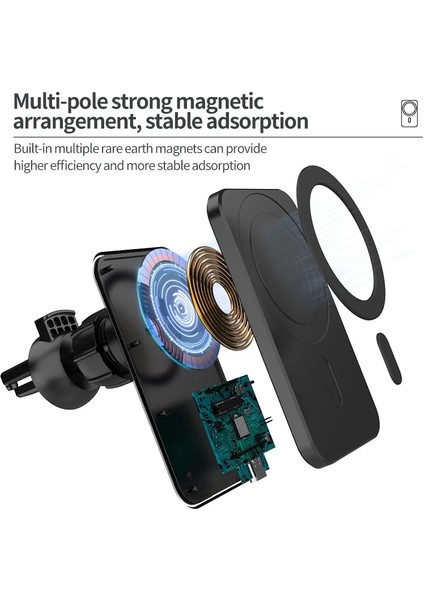 Siyah 15W Manyetik Hızlı Kablosuz Araç Şarj Cihazı Qı IPhone Için Şarj 12 Pro Max 12 Mar Telefon Tutacağı Magsafe Kablosuz Şarj Cihazı (Yurt Dışından) modelleri