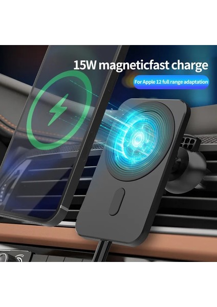 Siyah 15W Manyetik Hızlı Kablosuz Araç Şarj Cihazı Qı IPhone Için Şarj 12 Pro Max 12 Mar Telefon Tutacağı Magsafe Kablosuz Şarj Cihazı (Yurt Dışından) fırsatları