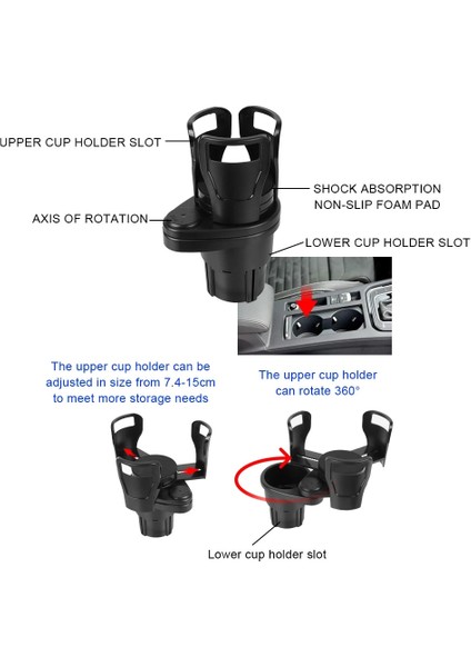 Siyah Forauto Araba Çift Bardak Tutucu Ayarlanabilir Bardak Standı Güneş Gözlüğü Telefon Organizatör Içme Şişe Tutucu Braketi Araba Styling (Yurt Dışından) indirimleri