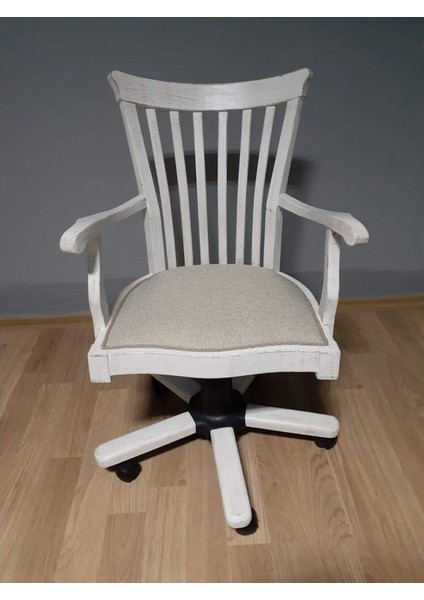 7117 Çalışma Koltuğu Amortisörlü Beyaz Eskitme