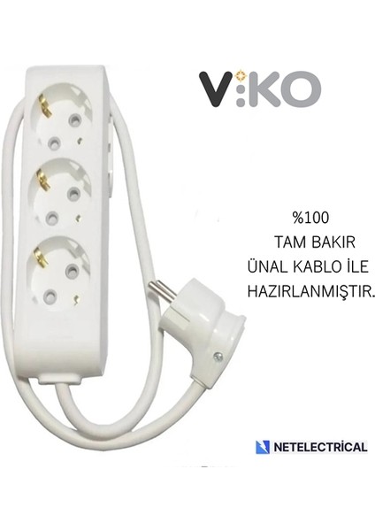 Multi-Let 3'lü 4 Metre Topraklı Çocuk Korumalı Kablolu Grup Priz