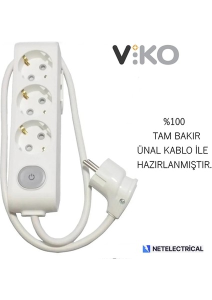 Multi-Let 3'lü Anahtarlı 1 Metre Topraklı Çocuk Korumalı Kablolu Grup Priz