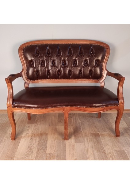 Ahşap Klasik Kapitoneli Lükens Ofis Bekleme Koltuğu Ikili