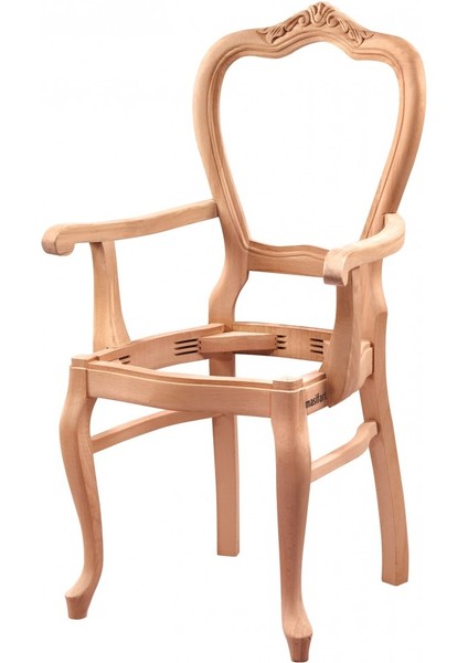 Pirum Klasik Oymalı Kollu Sandalye Cilasız Ham Ahşap