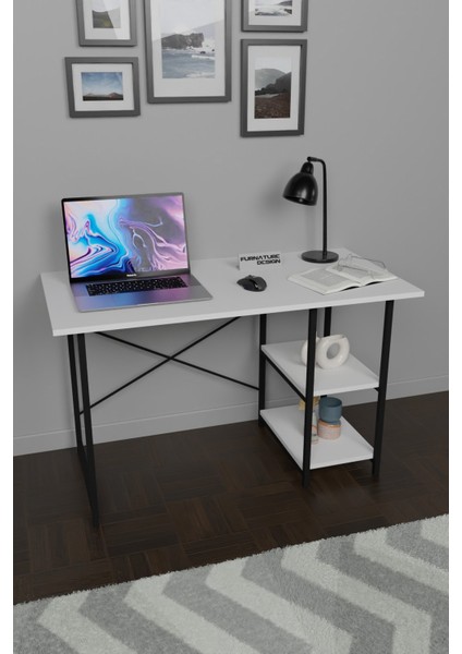 2 Raflı Metal Ahşap Ofis Bilgisayar Çalışma Masası 60X120 - Beyaz