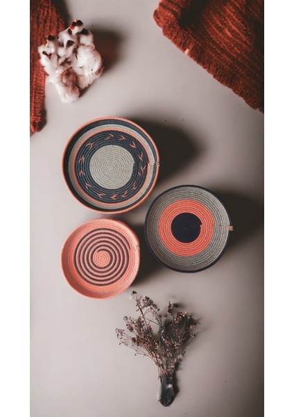 3 Lü Dekoratif Bohem Hasır Tabak Duvar Tabağı Moda Salon Duvar Dekor Handmade