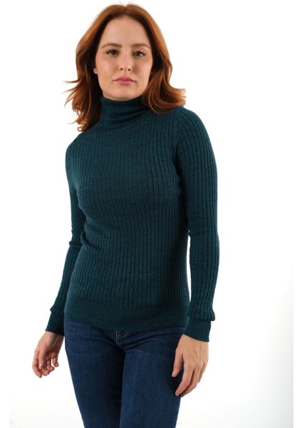 Petrol Fitilli Kadın Balıkçı Yaka Yün Triko Kazak TRIST-6157