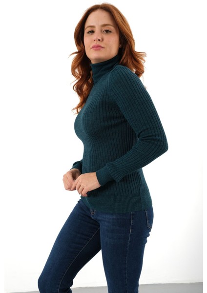 Petrol Fitilli Kadın Balıkçı Yaka Yün Triko Kazak TRIST-6157 fırsatları