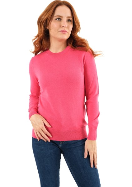 Kadın Fuşya %100 Organik Pamuk Bisiklet Yaka Triko Kazak Bluz TRIST-6101