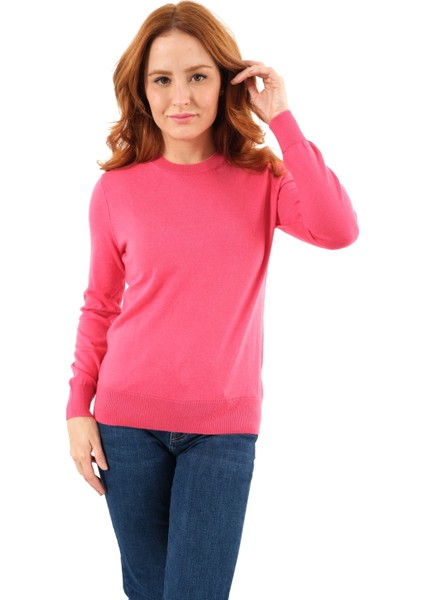 Kadın Fuşya %100 Organik Pamuk Bisiklet Yaka Triko Kazak Bluz TRIST-6101 fiyatları