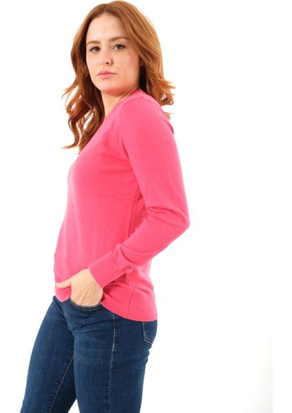 Kadın Fuşya %100 Organik Pamuk Bisiklet Yaka Triko Kazak Bluz TRIST-6101 indirimleri