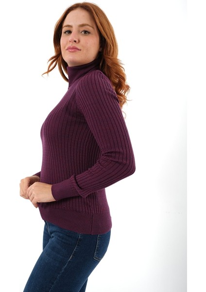 Mürdüm Fitilli Kadın Balıkçı Yaka Yün Triko Kazak TRIST-6157 modelleri