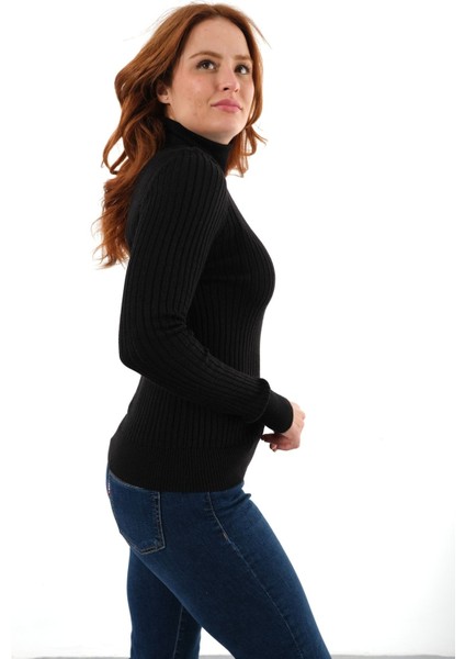 Siyah Fitilli Kadın Balıkçı Yaka Yün Triko Kazak TRIST-6157 fiyatları