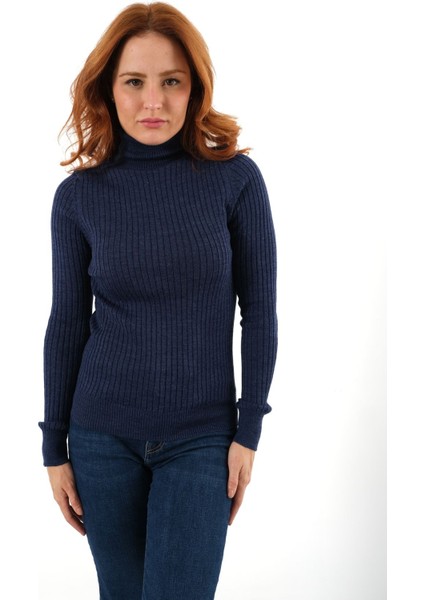 Indigo Fitilli Kadın Balıkçı Yaka Yün Triko Kazak TRIST-6157