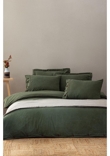 Havin Çift Kişilik Nevresim Takımı %100 Organik Pamuk Saten Parça Boya Yeşil 200X220 cm