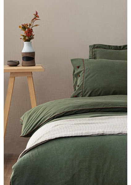 Havin Çift Kişilik Nevresim Takımı %100 Organik Pamuk Saten Parça Boya Yeşil 200X220 cm fiyatları
