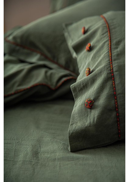 Havin Çift Kişilik Nevresim Takımı %100 Organik Pamuk Saten Parça Boya Yeşil 200X220 cm modelleri