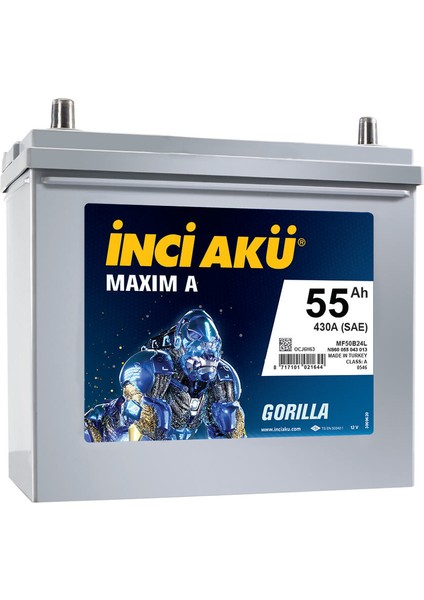 Inci Akü Maxim A 12V55AH Gorilla 2023 Üretim