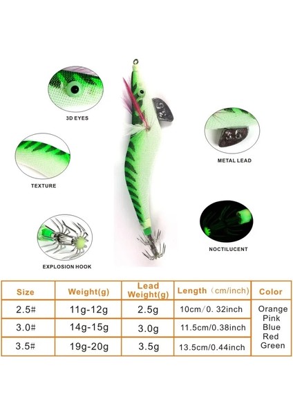 Yeşil Ahşap Karides Stili Boyut 3.5 Işıklı Kalamar Balık Tutma Kuşları Kancalı Ahşap Karides Yemi Wobbler Jigs Balık Tutma Kalamar Jig Mürekkep Balığı Cazibesi Turlutte Kalamar 3.5# (Yurt Dışından)