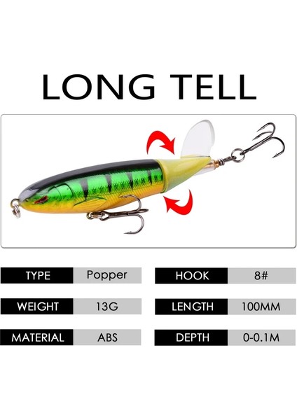 E 10CM 13G Stili M 13G Topwater Fishing Lures Whopper Popper Artificial Bait Hard Popper Soft Rotating Tail Fishing Tackle Fishing Bait (Yurt Dışından) fırsatları