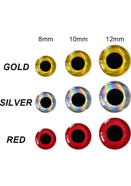 100 Adet Altın Tarzı 12 mm Balıkçılık Cazibesi Gözler ve 3D Simülasyon Fly Fishing Crankbait Minnow Yapay Balık Gözü Silverredgold (Yurt Dışından)