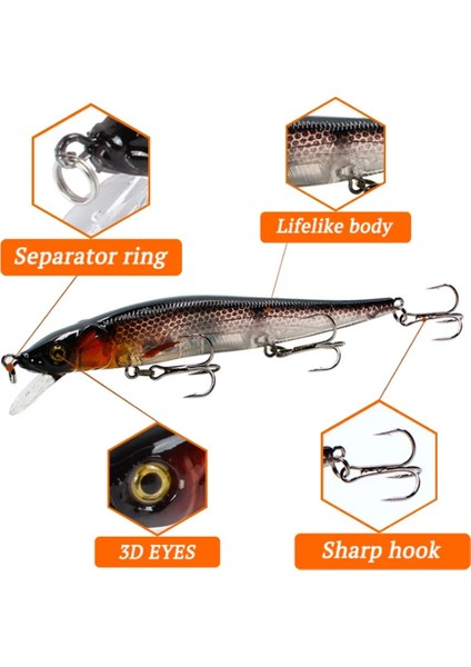 No.6 Tarzı 1 Adet Minnow Balıkçılık Cazibesi 11.5 cm 14G Yüzen Sert Yapay Yem 3D Gözler Bas Pike Crankbait Wobblers Sazan Olta Takımı (Yurt Dışından) indirimleri