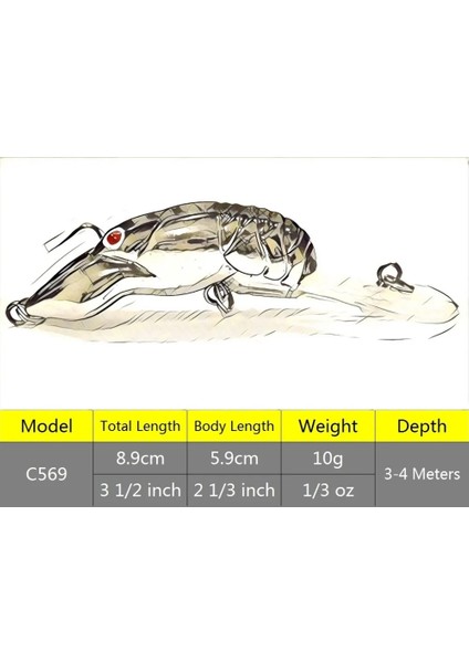 C569X4 Stili Wlure 10G 9cm Kerevit Böcek Yemi Derin Su Crankbait Suda Sıkı Eylem Opp Ambalaj C569 ile 2 #6 Tiz Kanca (Yurt Dışından)