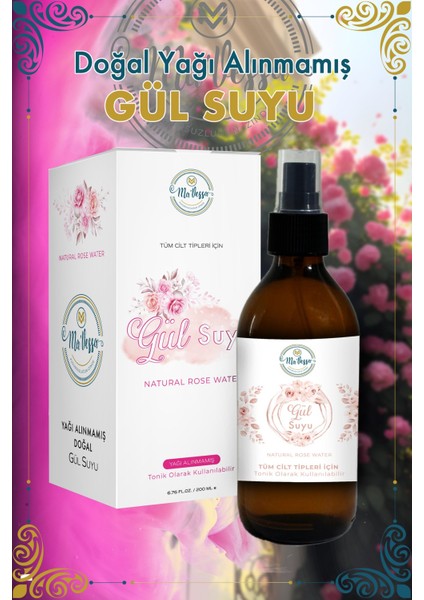 % 100 Doğal Gül Suyu Aydınlatıcı Saf Gül Suyu Tonik 200 ml