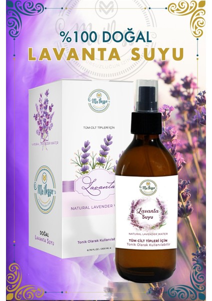 % 100 Doğal Lavanta Suyu, Canlandırıcı ve Besleyici Etkili Saf Lavanta Suyu Tonik 200 ml