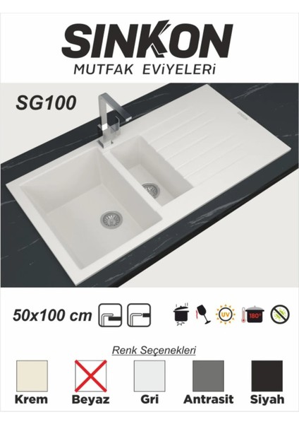 SİNKON Granit Evye 50x100 / 1,5 Göz - SG100 - Sinkon