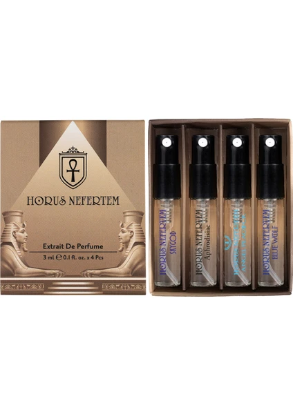 Horus Nefertem Sky God, Blue Wolf, Angel Peacock, Aphrodisiaque - 4'lü 3ml Karışık Keşif Seti -006