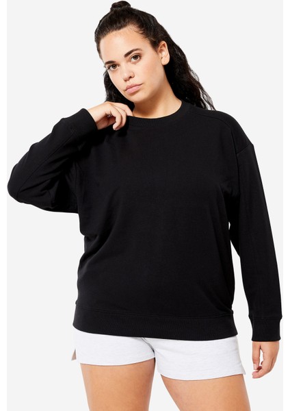 Kadın Siyah Oversize Sweatshirt - Fitness Hafif Antrenman