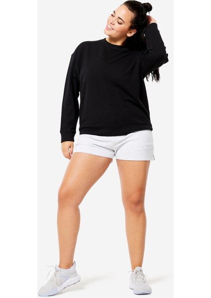 Domyos Kadın Siyah Oversize Sweatshirt - Fitness Hafif Antrenman
