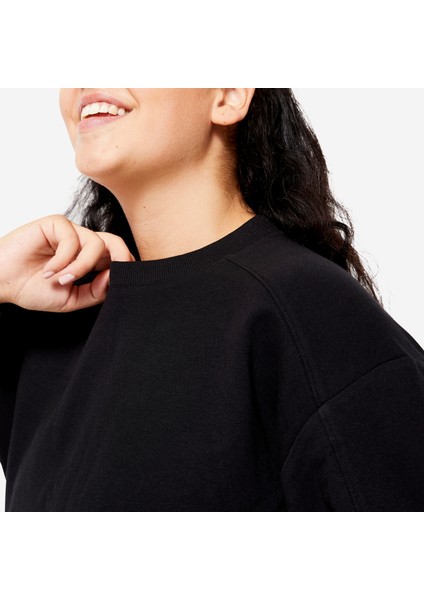 Domyos Kadın Siyah Oversize Sweatshirt - Fitness Hafif Antrenman