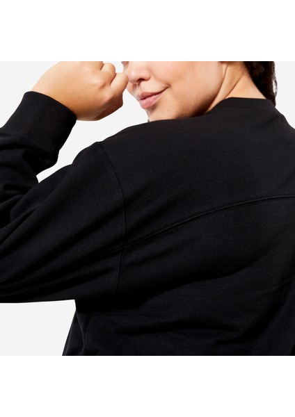 Domyos Kadın Siyah Oversize Sweatshirt - Fitness Hafif Antrenman
