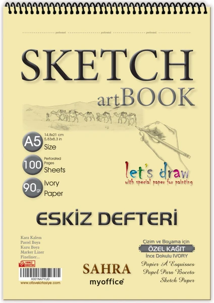 Sketchbook SAHRA A5 Spiralli 90 gr. Ivory 100 yaprak Eskiz Defteri