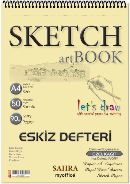 Sketchbook SAHRA A4 Spiralli 90 gr. Ivory 50 yaprak Eskiz Defteri