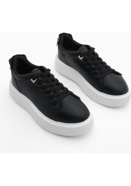 Kadın Sneaker Kalın Taban Altın Toka Detaylı Bağcıklı Spor Ayakkabı Rofke indirimleri