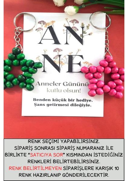 Renkli 20 Adet Anneler Günü Hediyelik Anahtarlık - A N N E Çiçek Kartlı - Anneler Günü Hediyesi