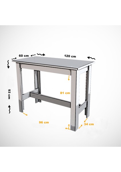 Barra Bar Masası Yüksek Yemek Masası, Parlak Beyaz, 120x60