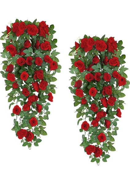 2 Adet Yapay Asılı Bitkiler Çiçekler Sahte Sarmaşık Bitkiler (Kırmızı) (Yurt Dışından)
